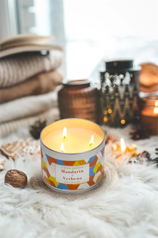 KG 3-Wick Tin Mandarin & Verbena Paraffin/Soy Blend Candle (Az)