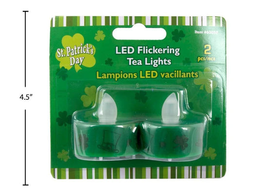 St.Pat's 2pk LED Flickering Green Tealight Candles, b/c