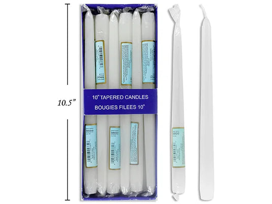 10" WHITE TAPERED CANDLE