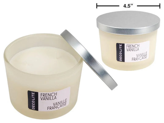 Deco Lite Jar Candle w/Lid, 9.5oz, 3-wick, French Vanilla, color label
