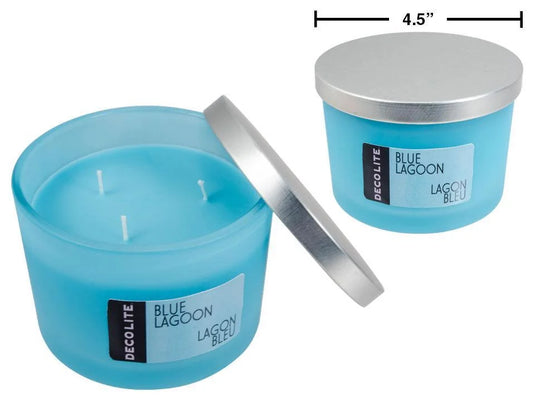 Deco Lite Jar Candle w/Lid, 9.5oz, 3-wick, Blue Lagoon, color label