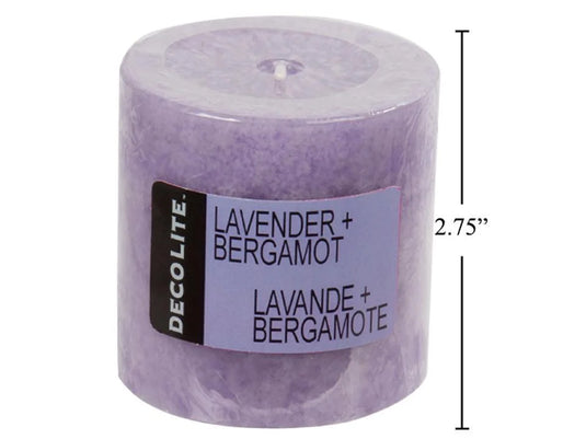 DecoLite Small Pillar, Lavender+ Bergamot, 2.75" x 2.75"