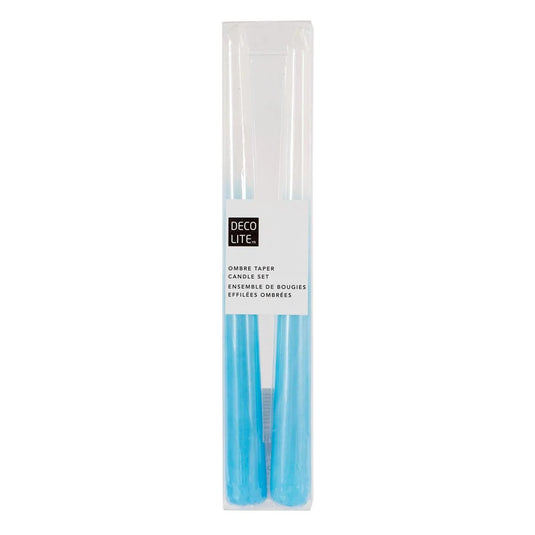 Deco Lite Dipped Tapers Set/2, 10", Sky Blue, PVC box