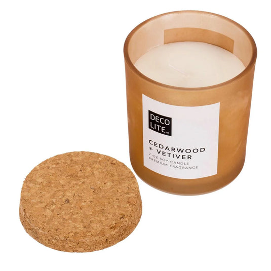 Soy Glass Jar Candle w/Cork Lid, Cedarwood, 200/460g, col label