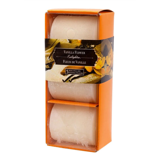 KG Enlighten 3Pk 2" Min Pillars Scented, Vanilla Flower (Az)