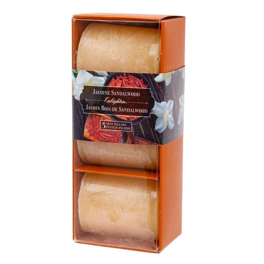 KG Enlighten 3Pk 2" Min Pillars Scented, Jasmine Sandalwood (Az)
