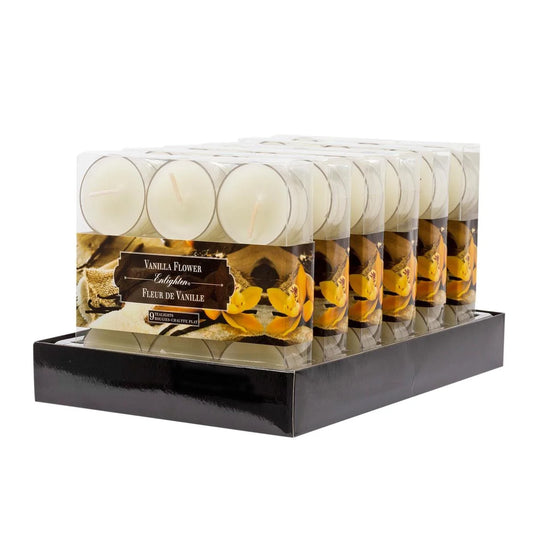 KG Enlighten 9Pk Clearcup T-Light Scented, Vanilla Flower (Az)
