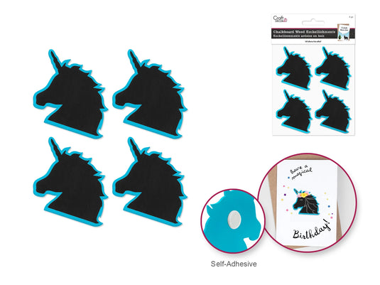 Craft Decor: 5cm Chalk-It-Up Icon Wood Stickers C) Unicorn