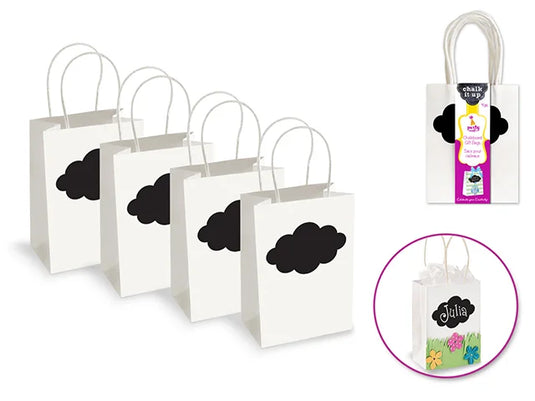 Party Craft: 4.5"x5.5"x2.5" Chalk-It-Up Gift/Treat Bags 4pk A) White
