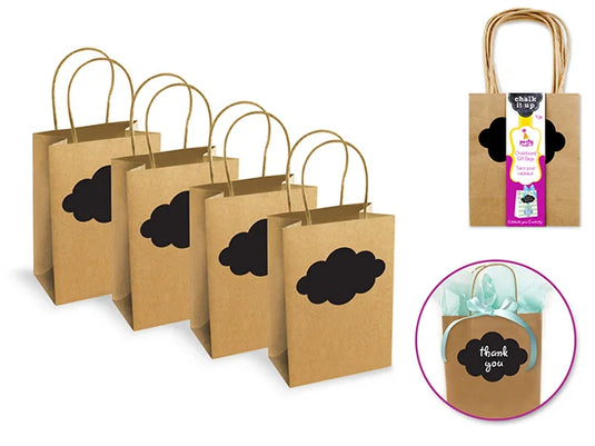 Party Craft: 4.5"x5.5"x2.5" Chalk-It-Up Gift/Treat Bags 4pk B) Kraft