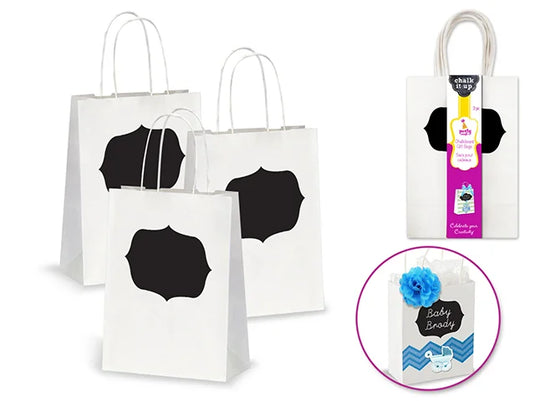 Party Craft: 5.25"x8.5"x3.5" Chalk-It-Up Gift/Treat Bags 3pk A) White