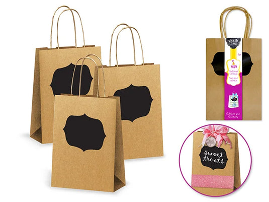 Party Craft: 5.25"x8.5"x3.5" Chalk-It-Up Gift/Treat Bags 3pk B) Kraft