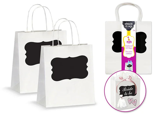 Party Craft: 8"x10"x4" Chalk-It-Up Gift Bags 2pk A) White