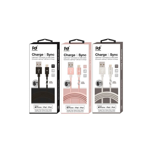 MFI Approved - 6 Ft Long Braided Cables for iPhones 14, 13, 12 & Others