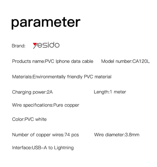 1M PVC USB to Lighting 2.4A Fast Charging Data Cable For iPhone