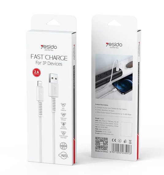 1M PVC USB to Lighting 2.4A Fast Charging Data Cable For iPhone