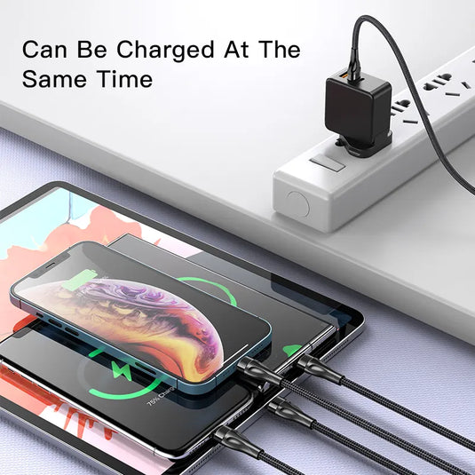 4 in 1 USB to 2 TC+ 2 IP Nylon Braided Wire Mobile Phone Charger Cable