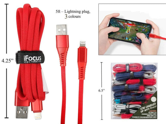 iFocus 5ft Lightning Data cable, Velcro strap, bundle (HZ)