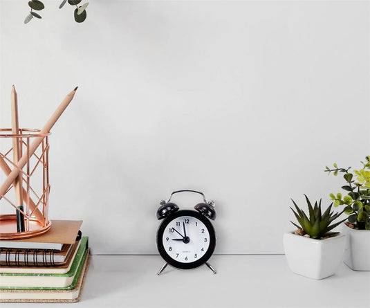 B/O Mini Alarm Clock, pvc box w/tray & label