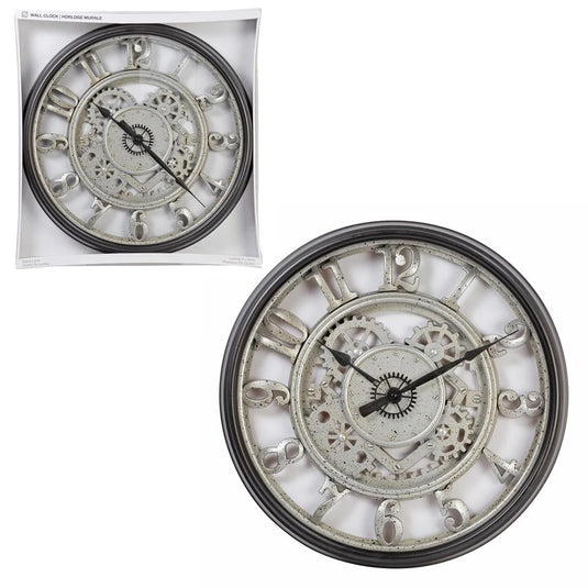 KG Vigor 20"Blk CutOut Wall Clock 6168 Movnt, Brown Box , Screws (Tx)