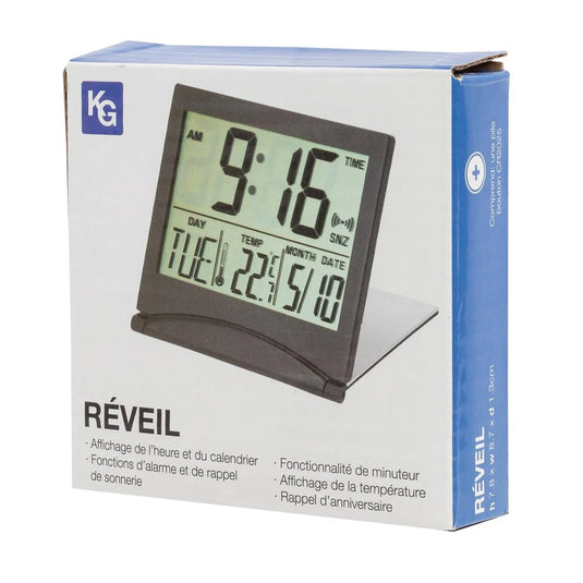 KG Flip Travel Alarm Clock-Black (AZ)