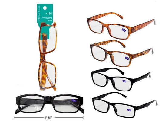 Excel Vision +150 Reading Glasses, header card+opp bag