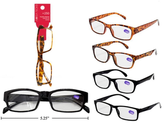 Excel Vision +250 Reading Glasses,  header card+opp bag