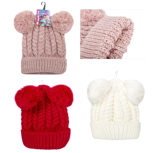 Nordic T. Girls Beanie Hat w/Pom Poms, Sizes:3-8Y, j-hook w/cht