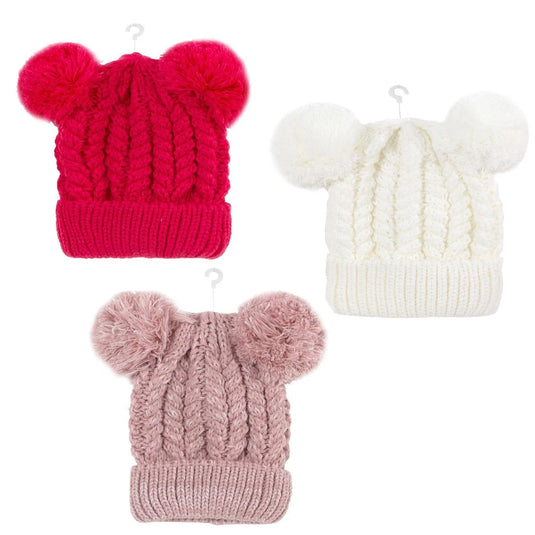 Nordic T. Girls Beanie Hat w/Pom Poms, Sizes:3-8Y, j-hook w/cht