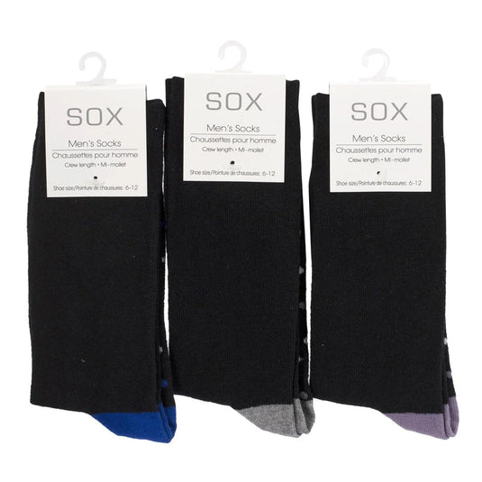 SOX, Men's Crew Socks, Black one size (6-12), h/c, 95poly/5span