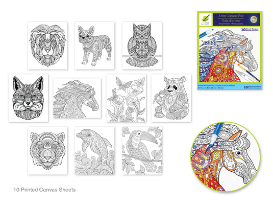 Color Factory: 9.8"x11.8" Canvas Pad w/Design Outlines 10Sheet A) Animal Kingdom
