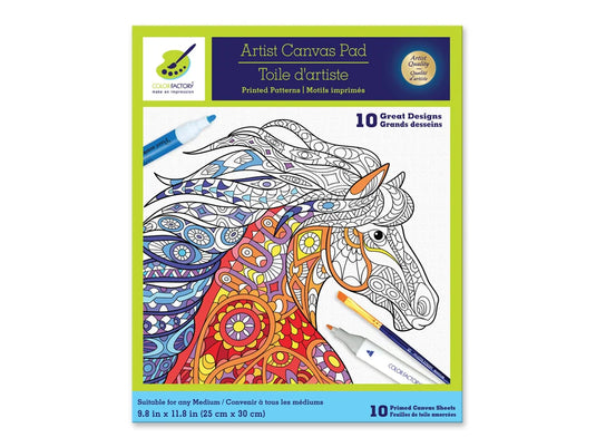 Color Factory: 9.8"x11.8" Canvas Pad w/Design Outlines 10Sheet A) Animal Kingdom