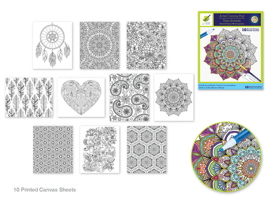 Color Factory: 9.8"x11.8" Canvas Pad w/Design Outlines 10Sheet B) Abstract Art