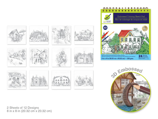Color Factory: 3D Embossed Coloring Sketch Pad 8"x8" 250gsm 24Sht C) No Place Like Home