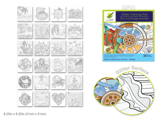 Color Factory: Glitter Coloring Pad 8.25"X8.25" 180Gsm 24Sht E) Sea Life