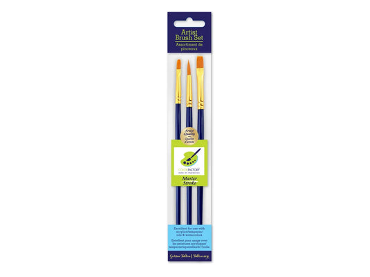 Artist Brush Set: Master Stroke Set x3 Classic1 GoldenNylon Flat#2+Flat#6+Rnd#6