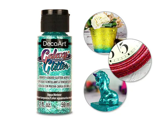 Decoart Paint: 2oz Galaxy Glitter Acrylics DGG01-DGG18 DGG10 Aqua Meteor