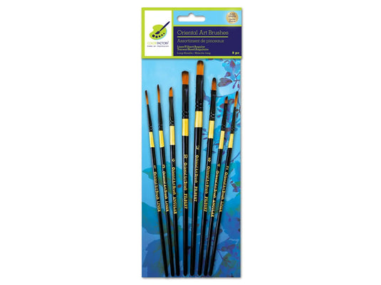 Artist Brush Set: Oriental Art Inspired Wood Handle C) Liner/Filbert/Angular Set