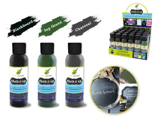 Color Factory: 2oz Chalk-It-Up Chalkboard Surface Paint Asst 3styles Asst Black + Sap Green
