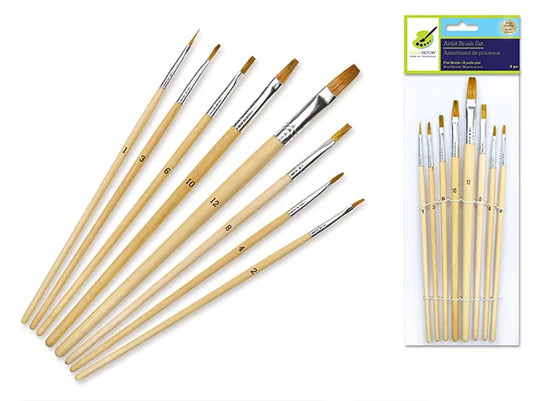Artist Brush Set: #1-#12 Flat Bristle Assorted Wood Handle