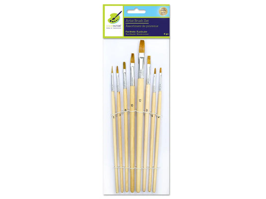 Artist Brush Set: #1-#12 Flat Bristle Assorted Wood Handle