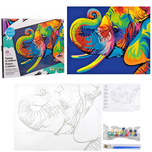 T4C,Color by no., Elephant canvas, Acrylic Paint, Paper Box