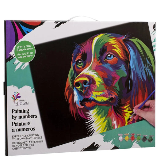 T4C,Color by no., dog canvas, Acrylic Paint, Paper Box