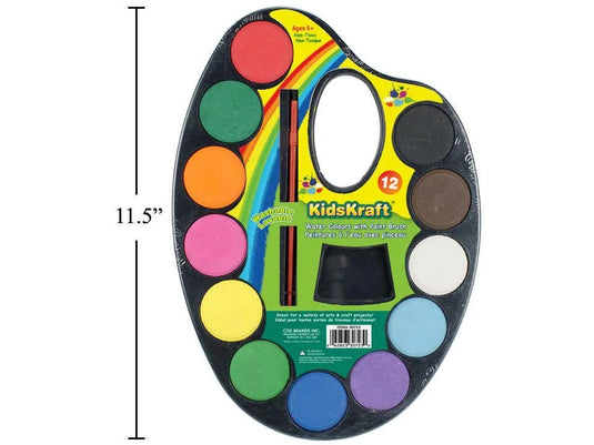 KD.Kr. 12 Water Color Paints w/ Brush, shrink wrap