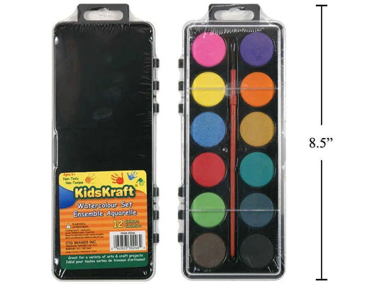KD.Kr. 12-Color Watercolor w/Brush, Pl. Case, shrink pk