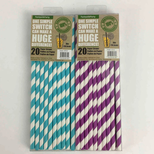 PAPER STRAWS PURPLE / TURQUOISE 20pcs