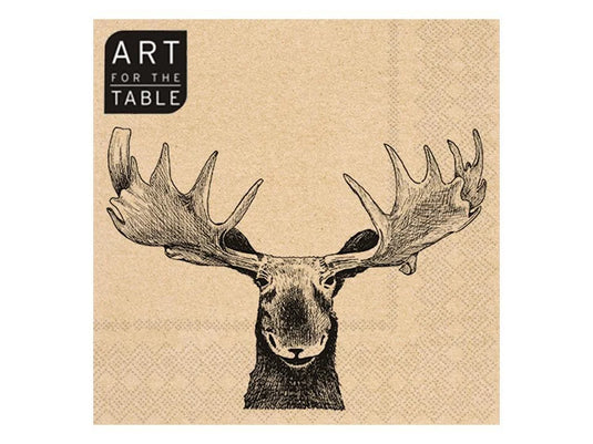 20-PC The Moose Napkin, 13"x13" 2-ply, Brown Paper, 19gsm, Ploybag