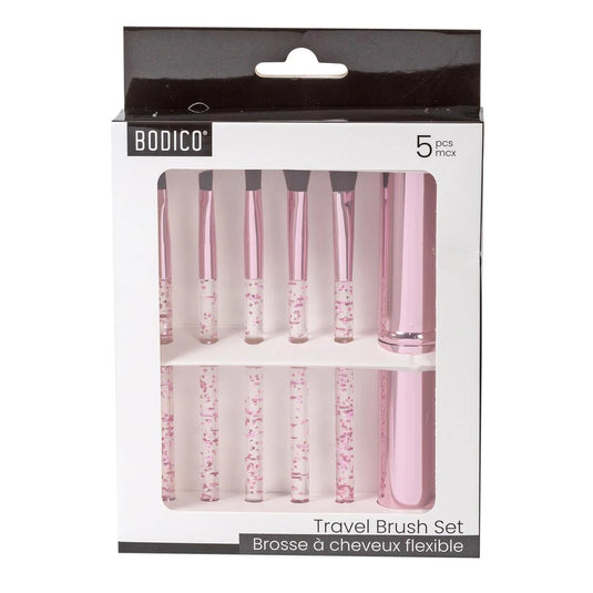 Bodico, 5pc Travel Brush Set w/ Aluminum Case, glitter,