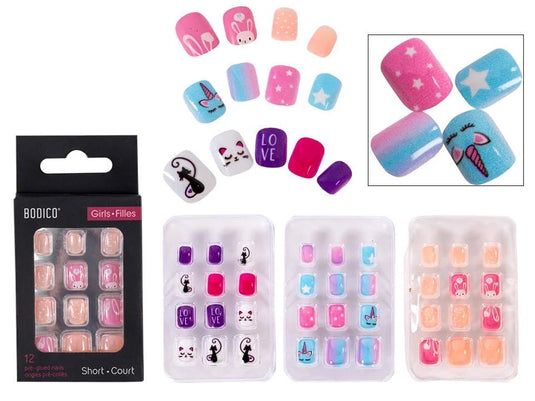 Bodico, 12pc Girls Fashion Nails, pre-glued