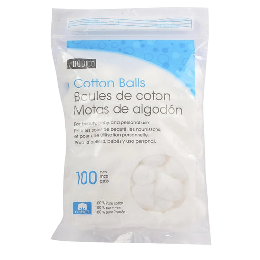 Bodico 100-pc Cotton Balls, 100% COTTON, zip bag (HZ)